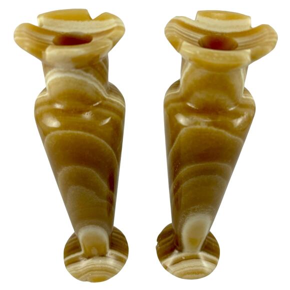 Vintage Egyptian Alabaster Marble Onyx Vases Candle Holders Set of 2 Handmade - Picture 4 of 13